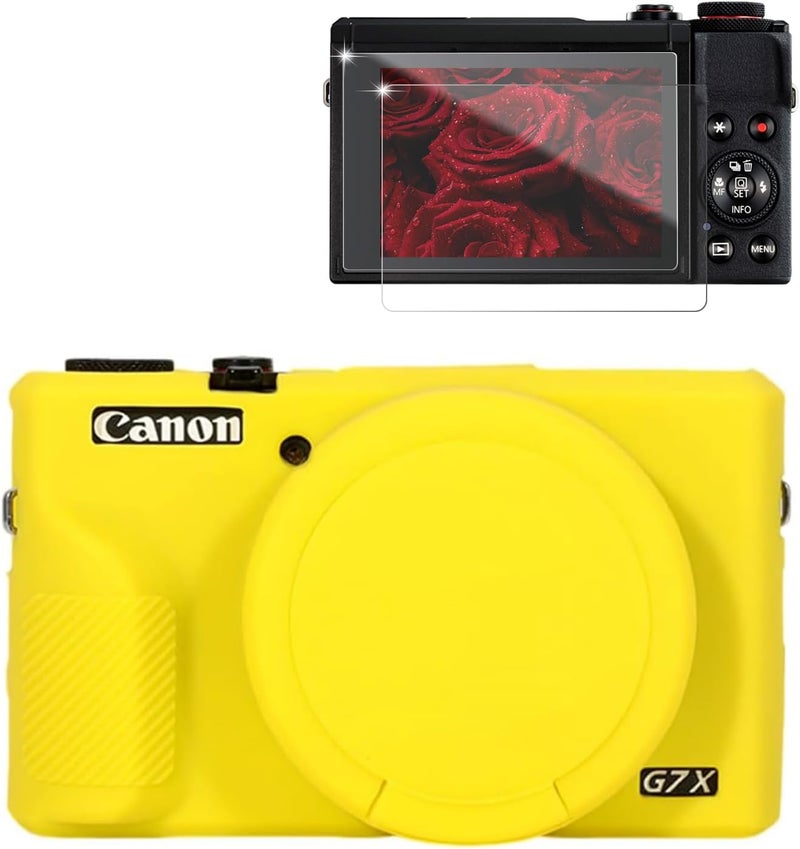 Frevyve Case for Canon G7X Mark III Camera, Soft Silicone Protective Case, Powershot G7X Mark III Sleeve with Removable Lens Cover & Screen Protector Accessories, Slim Fit, Anti-Scratch (Yellow) - Image 1